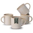 thumbnail image 1 of ALOFMO 16oz Ribbed Stoneware Coffee Mugs Set of 4 - Warm Beige Reactive Glaze Tea Cups with Handles, Rustic Farmhouse Style for Home & Office, Microwave Safe, 1 of 9