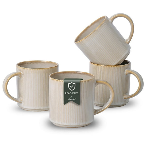 ALOFMO 16oz Ceramic Coffee Mugs Set of 4, Coffee Cups with Handles, Tea Cups, Cappuccino Cup, Latte Cup, Microwave Cups for Home Office, Warm Beige