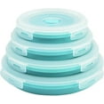 thumbnail image 1 of Set of 4 Collapsible Foldable Silicone Food Storage Container, Leftover Meal Box With Airtight Plastic Lids For Kitchen, Bento Lunch Boxes-Microwave, Dishwasher and Freezer Safe (Blue), 1 of 7