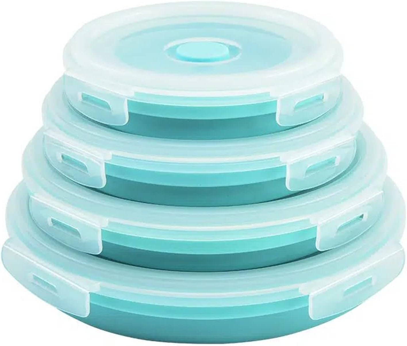 Blue Silicone Collapsible Round Meal Prep Bowls Set of 4