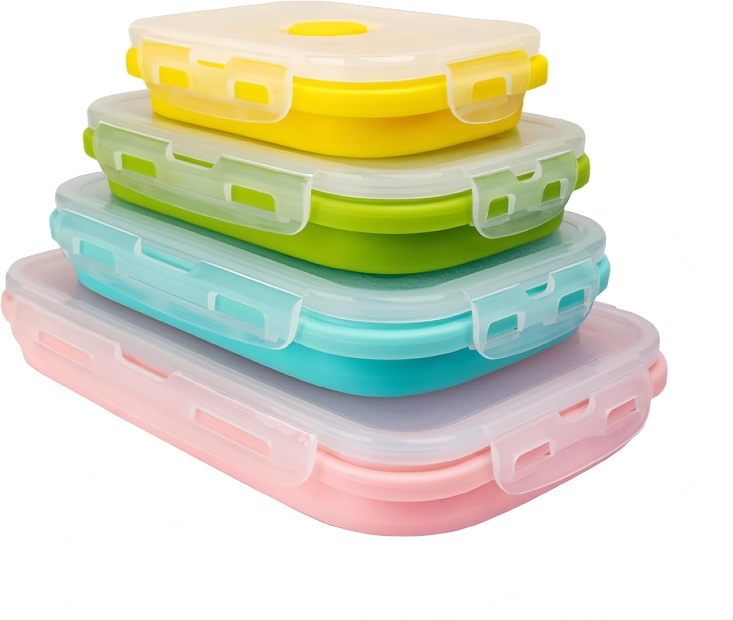 Set of 4, Collapsible Silicone Food Storage Container, Leftover Meal ...