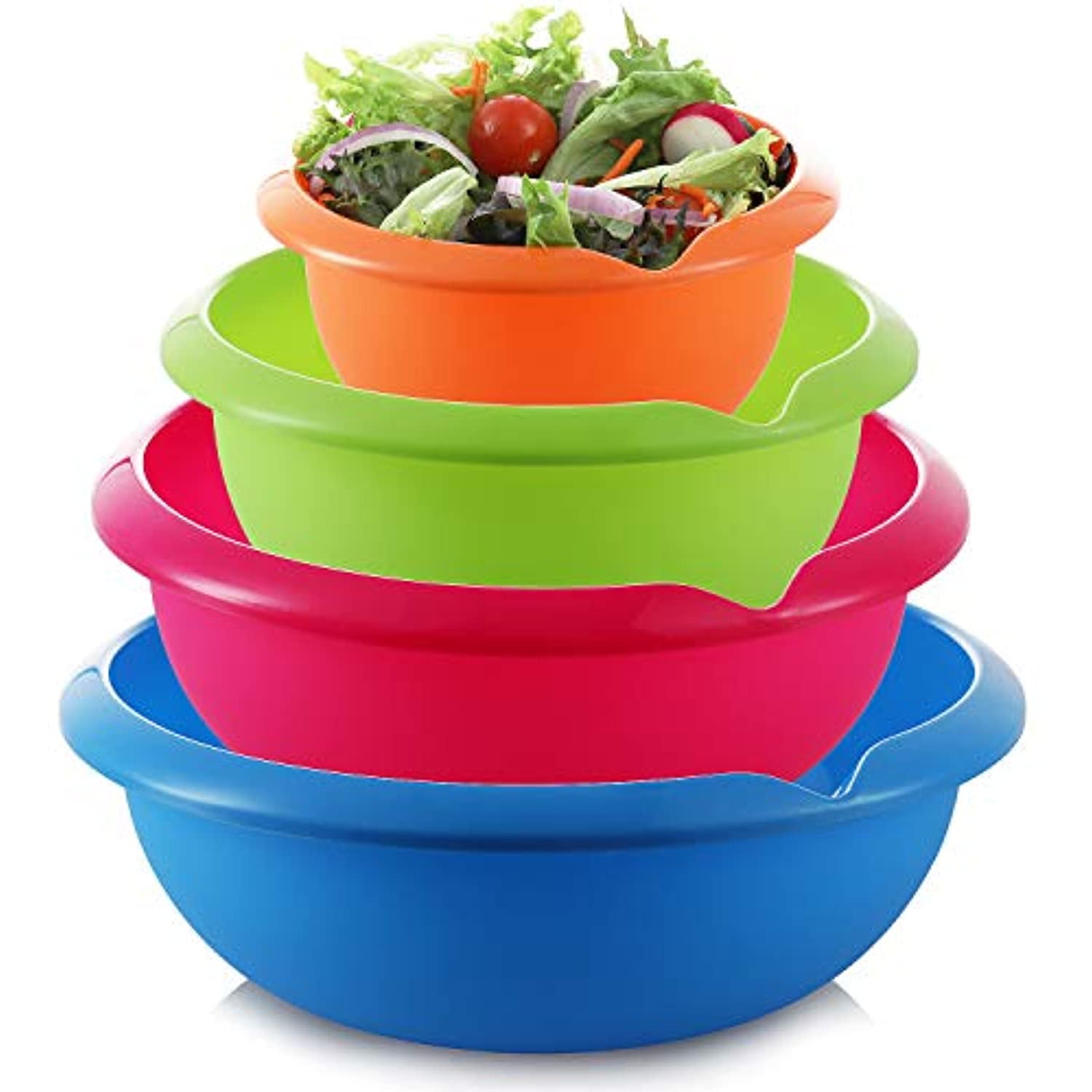 Set of 4 Colorful Stackable Plastic Mixing Bowls