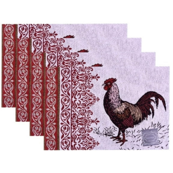 Set of 4, Colorful Rooster Printed Tapestry placemats for Dining Table, Table mat for Kitchen Table, Easy to Clean, Machine Washable Size: 13 x 19 Inches.