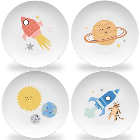 Set of 4 Construction Truck Melamine Plates for Kids - 10 Inch Toddler Dinnerware with Excavator, Dump Truck, Cement Mixer & Bulldozer Designs - BPA Free, Unbreakable, Dishwasher Safe Plastic Plates