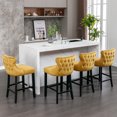 thumbnail image 1 of Velvet Bar Stools Set of 4, Upholstered Wing-Back Barstools with Button Tufted Decoration, Wooden Legs and Chrome Nailhead Trim, Counter Height Bar Chairs, for Home Kitchen Island, Gold, 1 of 9