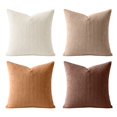 thumbnail image 1 of Set of 4 Corduroy Throw Pillow Covers Soft Striped Square Cushion Cases, Rustic Farmhouse Boho Home Decor for Living Room Couch Bed Sofa, Textured Plush Decorative Pillow Shams 16x16 Inch, 1 of 4