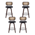 thumbnail image 1 of Set of 4 Counter Height Bar Stools, 26 inch Rattan Counter Height Stools with Cane Back, Upholstered Seat, Craftsmanship, Swivel Counter Stools for Island/Kitchen/Counter/Bar (Black), 1 of 12