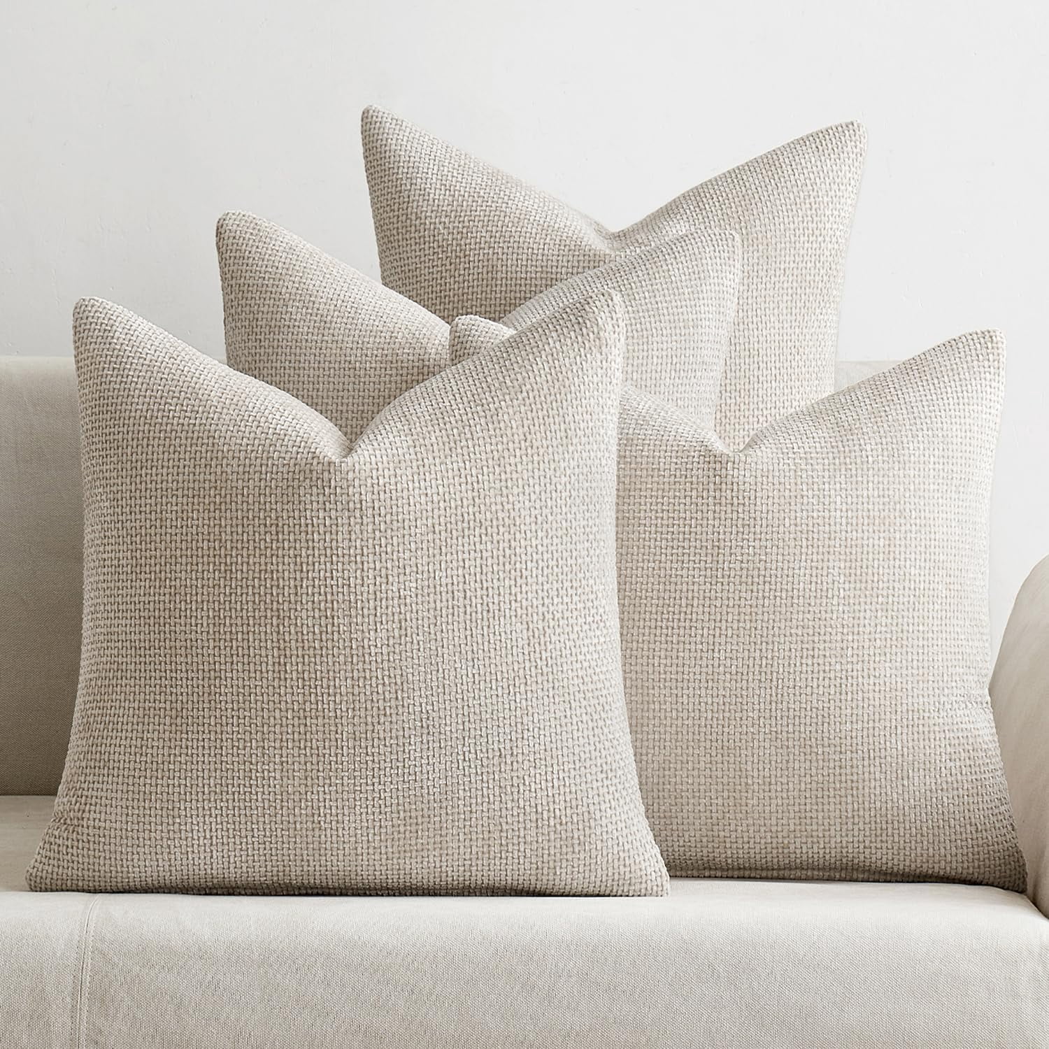 Set of 4 Cream Decorative Throw Pillow Covers