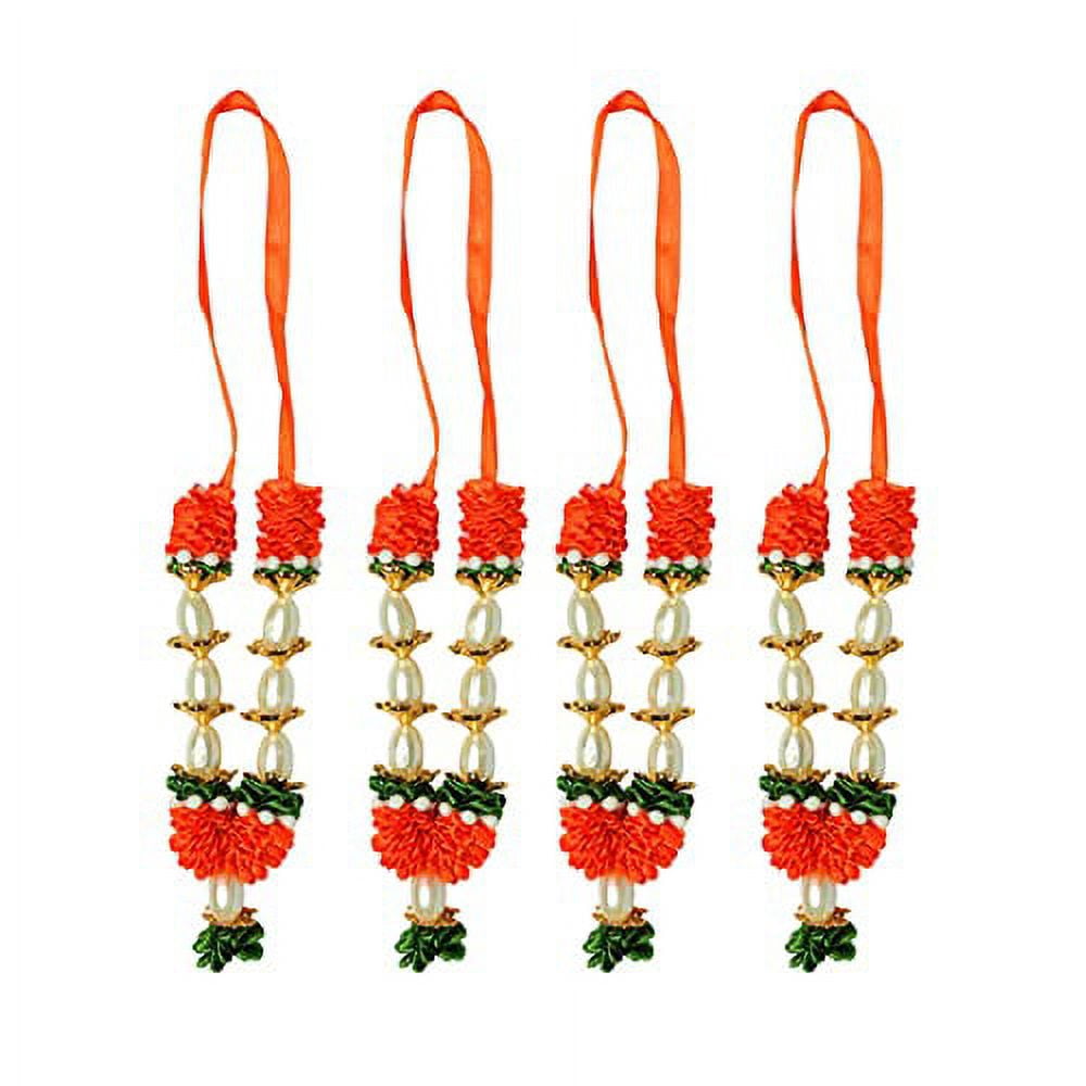 Set of 4 Dark Orange Artificial Flowers Ribbon Garland Haar Mala for