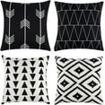 thumbnail image 1 of Set of 4 Decorative Geometric 18 x 18 Inches Throw Pillow Covers - Modern Pattern Linen Square Pillow Cushion Case for Sofa Couch Bed Home Outdoor Car (18" x 18", Black), 1 of 6