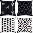 thumbnail image 1 of Set of 4 Decorative Geometric 18 x 18 Inches Throw Pillow Covers - Modern Pattern Linen Square Pillow Cushion Case for Sofa Couch Bed Home Outdoor Car (18" x 18", Black), 1 of 6