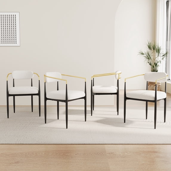 Set of 4 Dining Chairs, Medieval Modern Dining Chairs, Teddy Velvet Chairs with Metal Legs, Kitchen, Easy to Assemble Suitable for Home and Office Use (White)