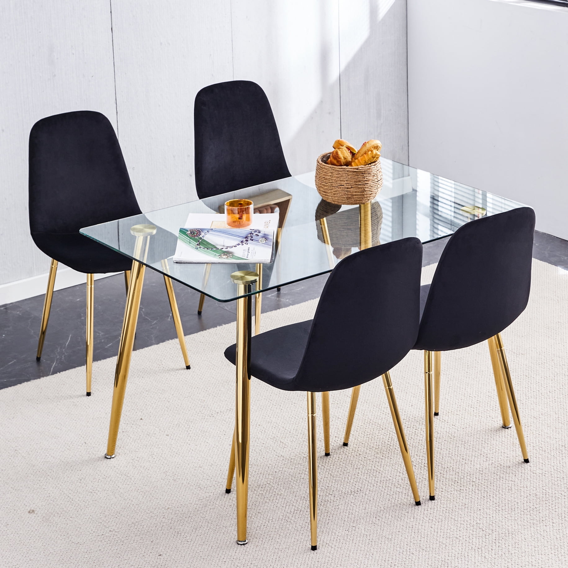 Set of 4 Dining Chairs with Metal Legs, Modern Upholstered Side Chairs