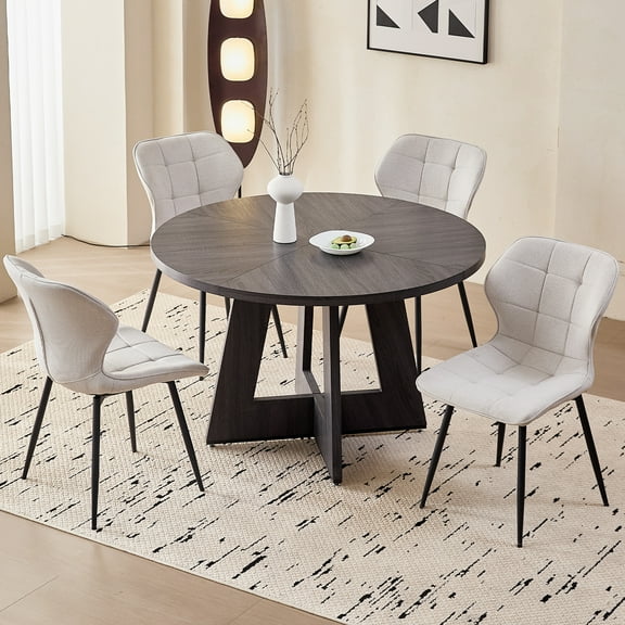 Set of 4 Dining Chairs, Modern Kitchen Chairs with Metal Legs, Upholstered Water Resistant Fabric Side Dinner Chair Armless for Living Dining Room, Apartment, White