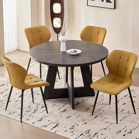 Set of 4 Dining Chairs, Modern Kitchen Chairs with Metal Legs, Upholstered Water Resistant Fabric Side Dinner Chair Armless for Living Dining Room, Apartment, Yellow