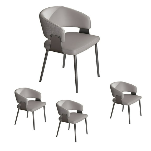 Set of 4 Dining Chairs, Modern PU Leather Kitchen Chairs with Metal Legs, Ergonomic Armrests, Comfortable Sponge Cushion, Sturdy Frame for Dining Room, Breakfast Nook (Grey)