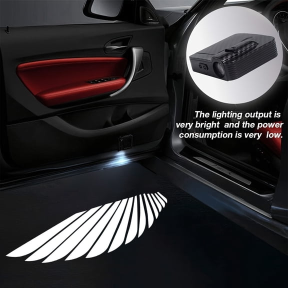 Set of 4 Door Lights - White Angel Wing Logo Projector - Universal Wireless LED Projection Lights for Doors, Step LED Welcome Sign Shadow Ghost Light Projections, Compatible with for All Car Brands