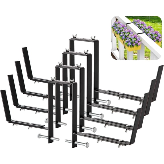 Set of 4 Double Sided Planter Box Brackets-Adjustable Window Boxes Flower Brackets-Railing Planters Box Brackets for Garden Balcony Window Fence Stairs