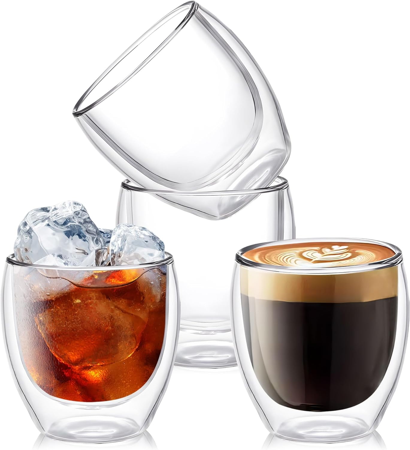 Set of 4 Double Walled Glass Coffee Mugs 8 Ounces Insulated Layer Cups Borosilicate Espresso Cup for Hot Beverage,Cappuccino,Tea,Latte,Wine,Microwave Safe