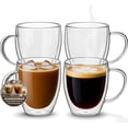 thumbnail image 1 of Set of 4 Double Walled Glass Coffee Mugs with Handles, 12oz Clear Coffee Mugs for Hot/Cold Beverages, Insulated Borosilicate Glass Cups for Cappuccino, Espresso, Latte, Tea, Milk, Microwave Safe, 1 of 4