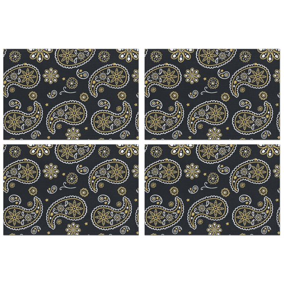 Set of 4 Durable Paisley Placemats, Flax Linen Table Mats with Heat Resistant Wrinkle Free and Colorful Vintage Boho Floral Pattern Featuring Artistic Chic Decor