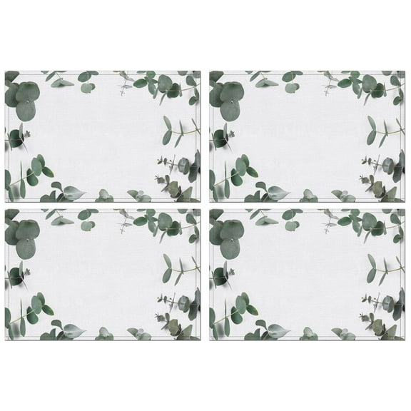 Set of 4 Eucalyptus Leaves Placemats: Rustic Vintage Table Place Mats for Dining Table, Table Place Mats Kitchen Table Mats for Holiday Parties & Home Spring Green Leaves