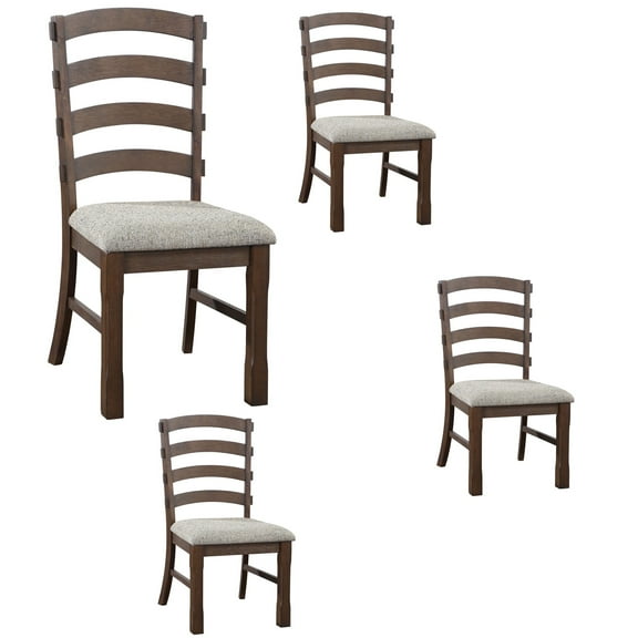 Set of 4 Fabric, Rustic Finish Side Chair, Mid Century Modern Kitchen Chairs, Upholstered Accent Chairs, Wooden Desk Chairs for Kitchen Dining Room (Gray)