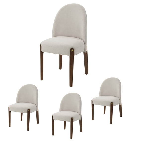 Set of 4 Fabric Side Chair, Modern Dining Chairs, Fabric Upholstered Dining Room Chairs Dinner Chair Stylish Kitchen Chairs with Back and Wood Legs (White)