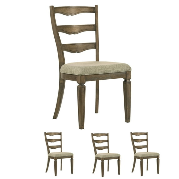 Set of 4 Fabric & Weathered Finish Side Chair, Modern Farmhouse Kitchen Dining Room Chair, Solid Wood Fabric Upholstered Seat Wood Ladder Back Chairs (Brown)