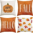 thumbnail image 1 of Set of 4 Fall Pillow Covers 12x12 Inch Hello Fall Thanksgiving Decor Throw Pillows Covers Pumpkins Autumn Leaves Decorative Home Outdoor Sofa Couch Pillow Cases for Fall Theme Decorations (12 by 12), 1 of 5