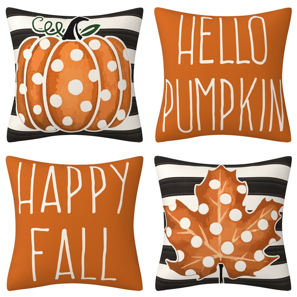 Fall Outdoor Pillow Covers, Set of 4 Pumpkin Linen Pillowcase