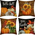 thumbnail image 1 of Set of 4 Fall Pillow Covers 18x18 Inch Thanksgiving Pumpkins Throw Pillows Covers Autumn Harvest Sunflower Decorative Cushion Covers Outdoor Sofa Couch Pillow Cases Fall Decorations (18 by 18), 1 of 5