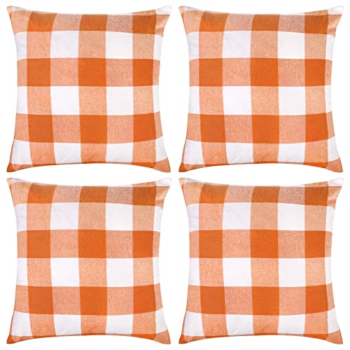 Set of 4 Fall Pillow Covers 20x20 Buffalo Check Plaid Orange Pillow Covers Outdoor Fall Decor