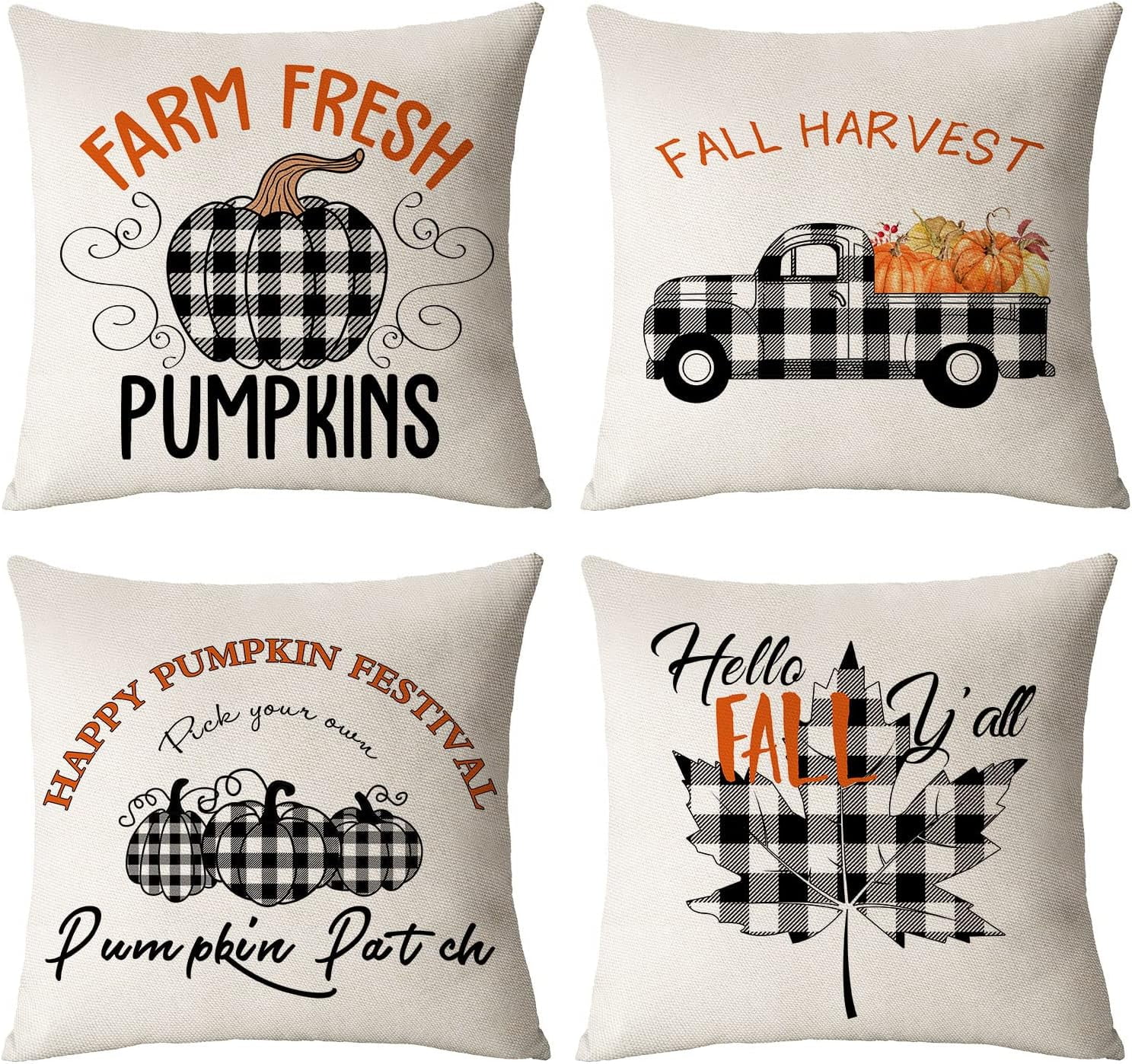 Set of 4 Fall Pillow Covers 20x20 Inch Thanksgiving Decor Throw Pillows ...