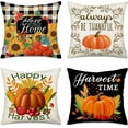 thumbnail image 1 of Set of 4 Fall Pumpkin Throw Pillow Covers Autumn Leaves Maize Sunflowers Birds Happy Harvest Bless Home Decor Pillow Case White Black Buffalo Plaids Thanksgiving Cushion Cover 20x20 Inch, 1 of 6