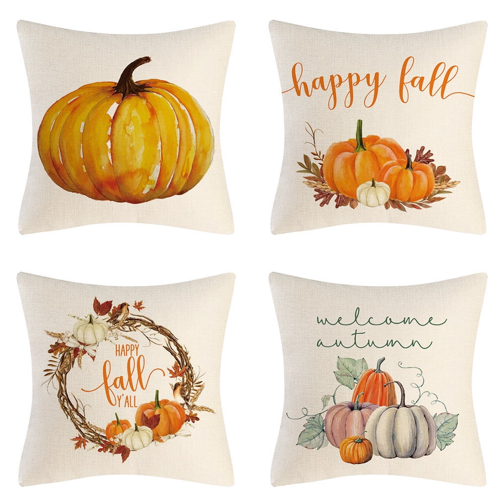 Set of 4 Fall Y'ALL Pillow Covers 18x18 Inch, Fall Pumpkin Throw Pillow