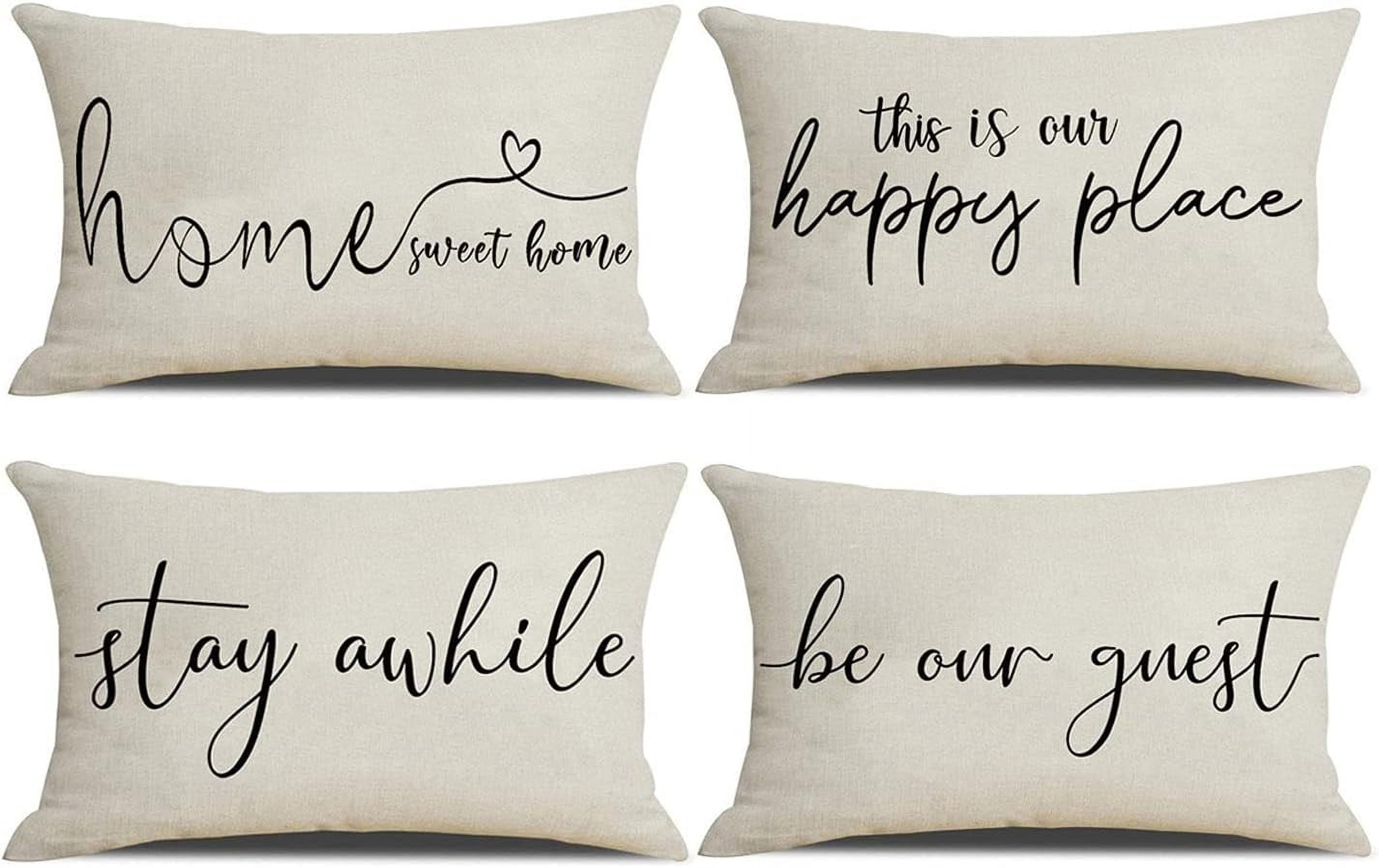 Set of 4 Farmhouse Pillow Covers 12x20 Quote Stay Awhile Be Our Guest ...