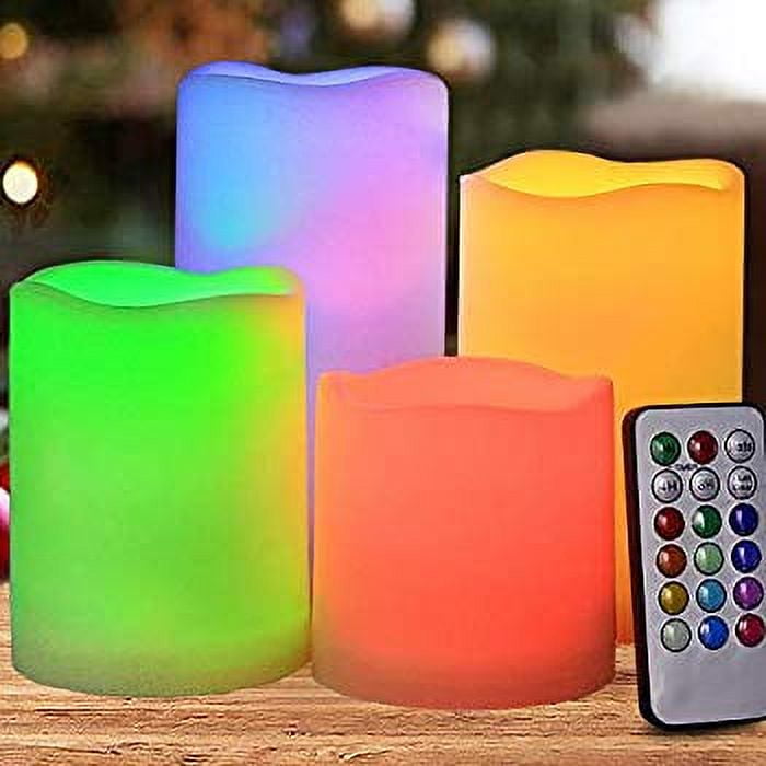 Set of 4 Flickering Flameless LED Pillar Candles with Remote & Timer 3x3 3x4 3x5 3x6 Multi