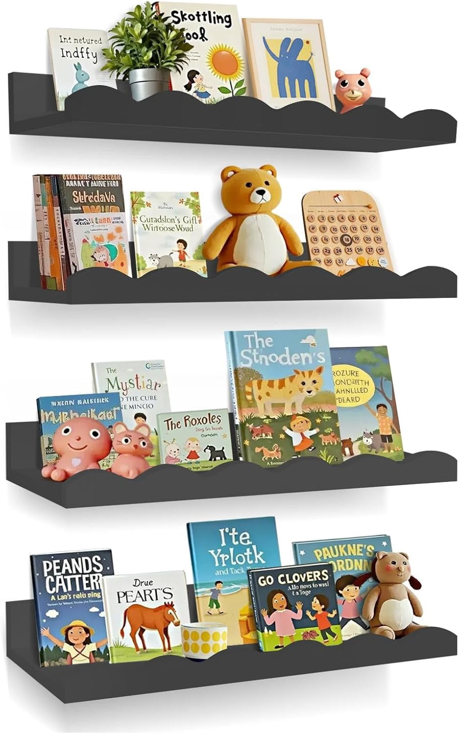 Set of 4 Floating Nursery Book Shelves, 15.7" Scalloped Wood Floating ...