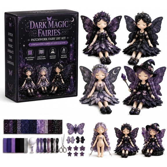 Set of 4 Flower Fairies Patchwork DIY Craft Kit, Make Your Own Fabric Fairy Doll Sewing Set with Step-by-Step Guide, Premium Floral Art Decor & Screen-Free Handcraft Gift (Moonlight Fairies)