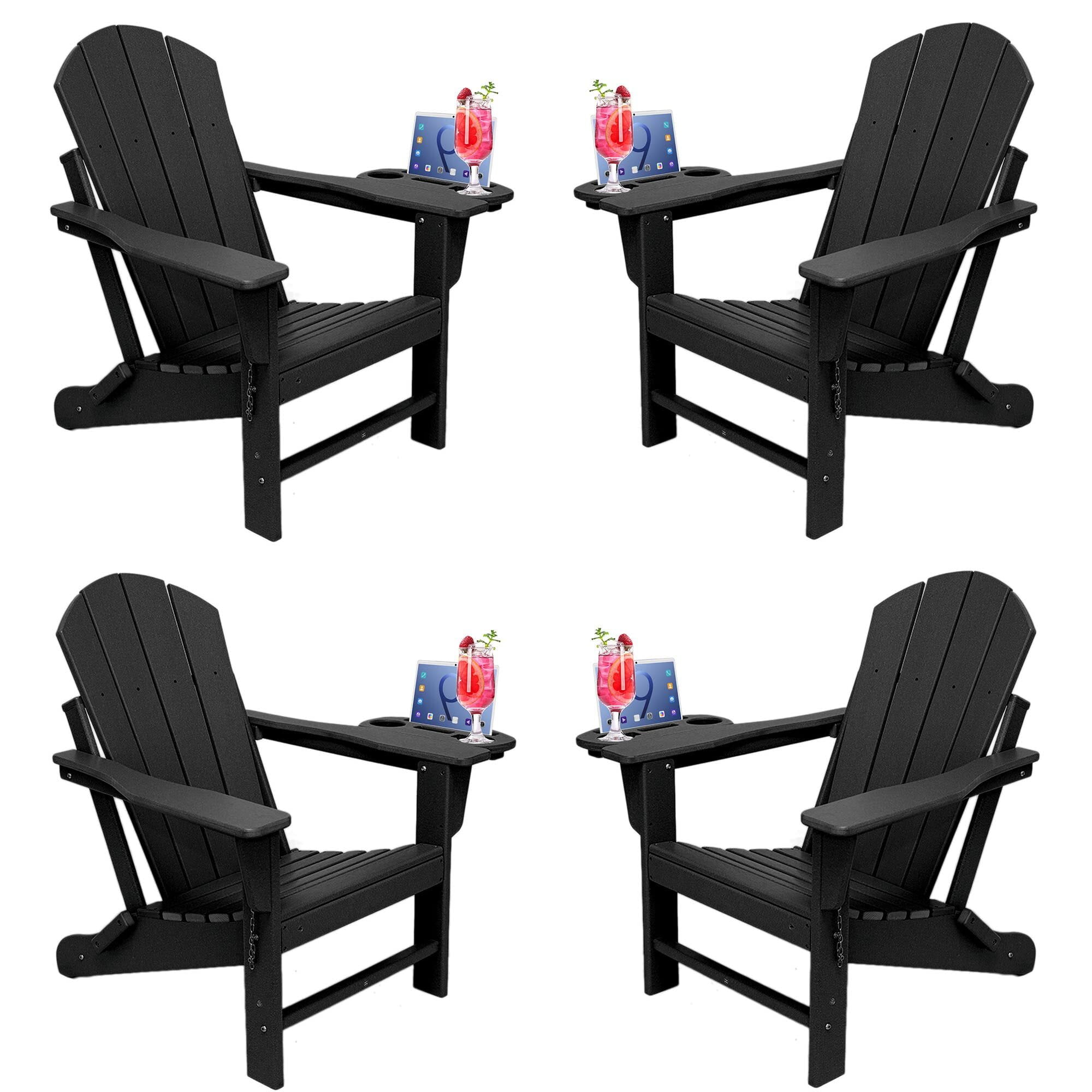 Foowin Folding Adirondack Chairs, Plastic, Set of 4 with 4 in 1 Cup