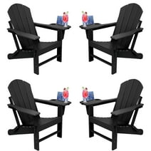 (Set of 4) Folding Plastic Adirondack Chair with 4 in 1 Cup Holder Plastic Adirondack Chairs Weather Resistant,Fire Pit Chair for Deck, Garden, Backyard