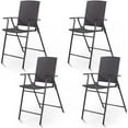 Set of 4 Folding Wicker Rattan Chairs High Stool with Back Steel Frame