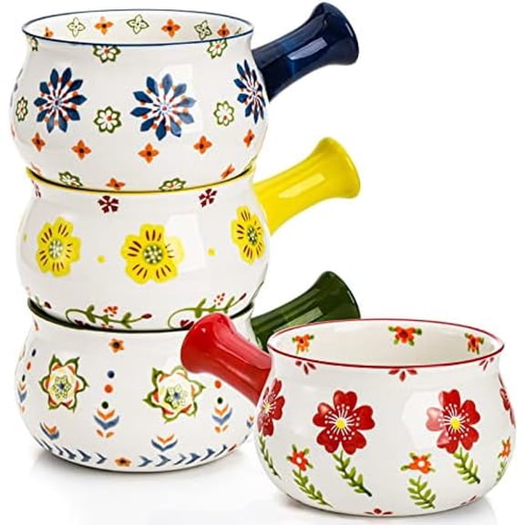 Set of 4 French Onion Soup Bowls, 22 Ounce Porcelain Soup Crocks with Handles for Chili, Cereal, Beef Stew, Oatmeal, Pasta,Oven Microwave Dishwasher Safe, Chip Resistant$$Home Decor, Kitchen, & Other