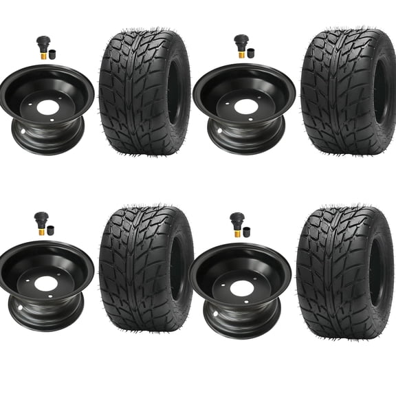 Set of 4 Front Rear 16x8x7 16x8-7 ATV Street Tire & Rim Assembly, Go Kart Tubeless Road Tire with 3 Lug Wheel Rim for Ride on Mower ATV UTV Quad Scooter Buggy 4 Wheelers Mini Bike Golf Cart Taotao