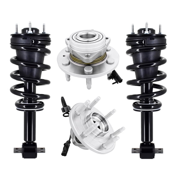 Set 4 Front Wheel Hub Bearing-Quick Complete Strut-Coil Spring For 2007-2013 Chevrolet Silverado 1500 4WD