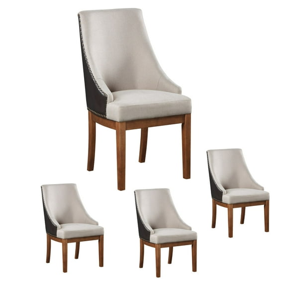 Set of 4 Gilsea Fabric, Synthetic Leather & Brown Finish Side Chair, Wooden Dining Room Chairs, High Back Kitchen Chair, Farmhouse Dining Chairs for Kitchen, Dining Room (Brown)