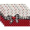 thumbnail image 1 of Set of 4 Girls Bowkont Placemats 12x18 Inch for Dining Table,Black White Plaid Bow Place Mats,Grids Ribbon Bow Waterproof Placemats No Slip,Patchwork Love Heart Table Mats, 1 of 5