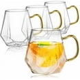 thumbnail image 1 of Set of 4 Glass Coffee Cups, 12 Oz Clear Glass Tea Mugs with Handle, Diamond Shape Espresso Liquor Drinking Mugs for Latte, Cappuccino, Juice, Milk, Beverages, 1 of 7