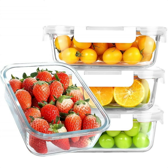 Set of 4 Glass Storage Containers with Lids,410ml Bento Box,Leak Proof Food Storage Box,Airtight Glass Lunch Box,Deli Meat Box,Dishwahser and Freezer Safe,for Kitchen Dorm Travel,White